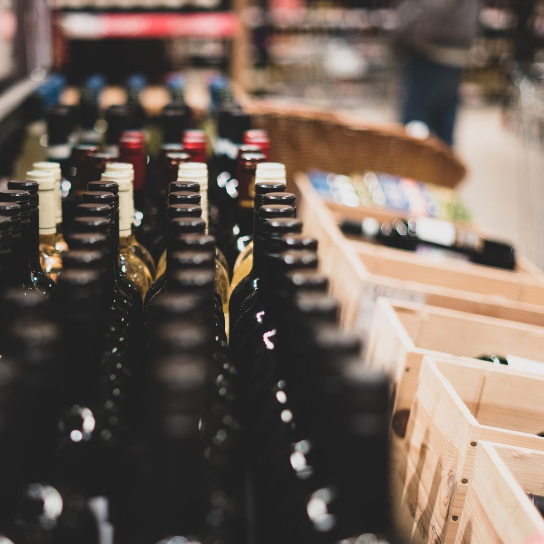 wine bottles on conveyor